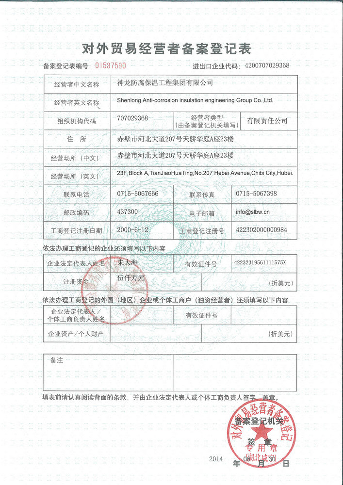 Foreign Trade Operator Registration Form